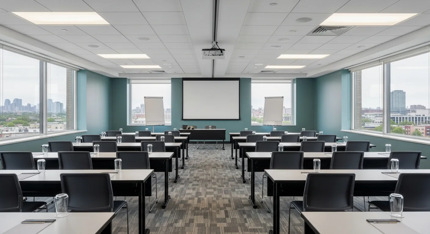 Training room at a conference venue in Ahuntsic, Montreal