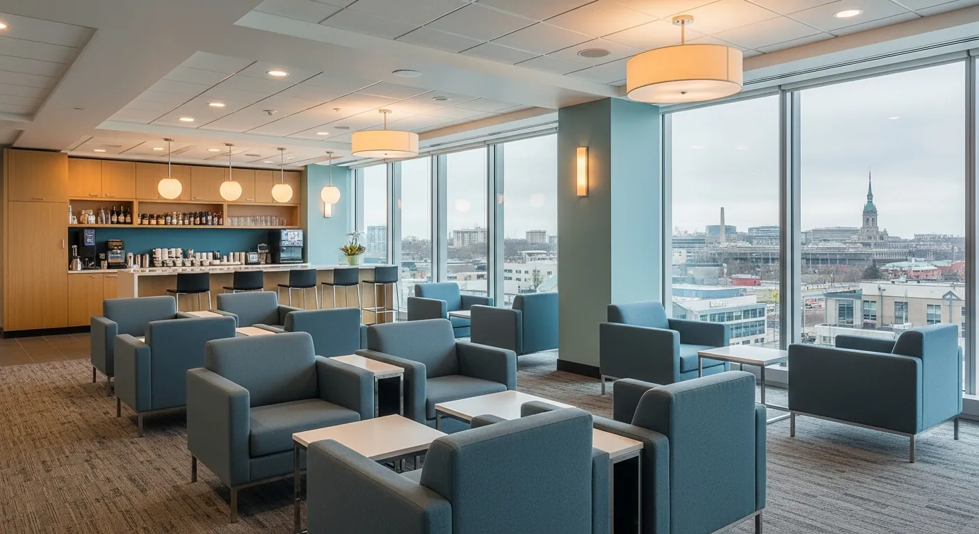 Networking lounge at a conference venue in Carp, Ottawa