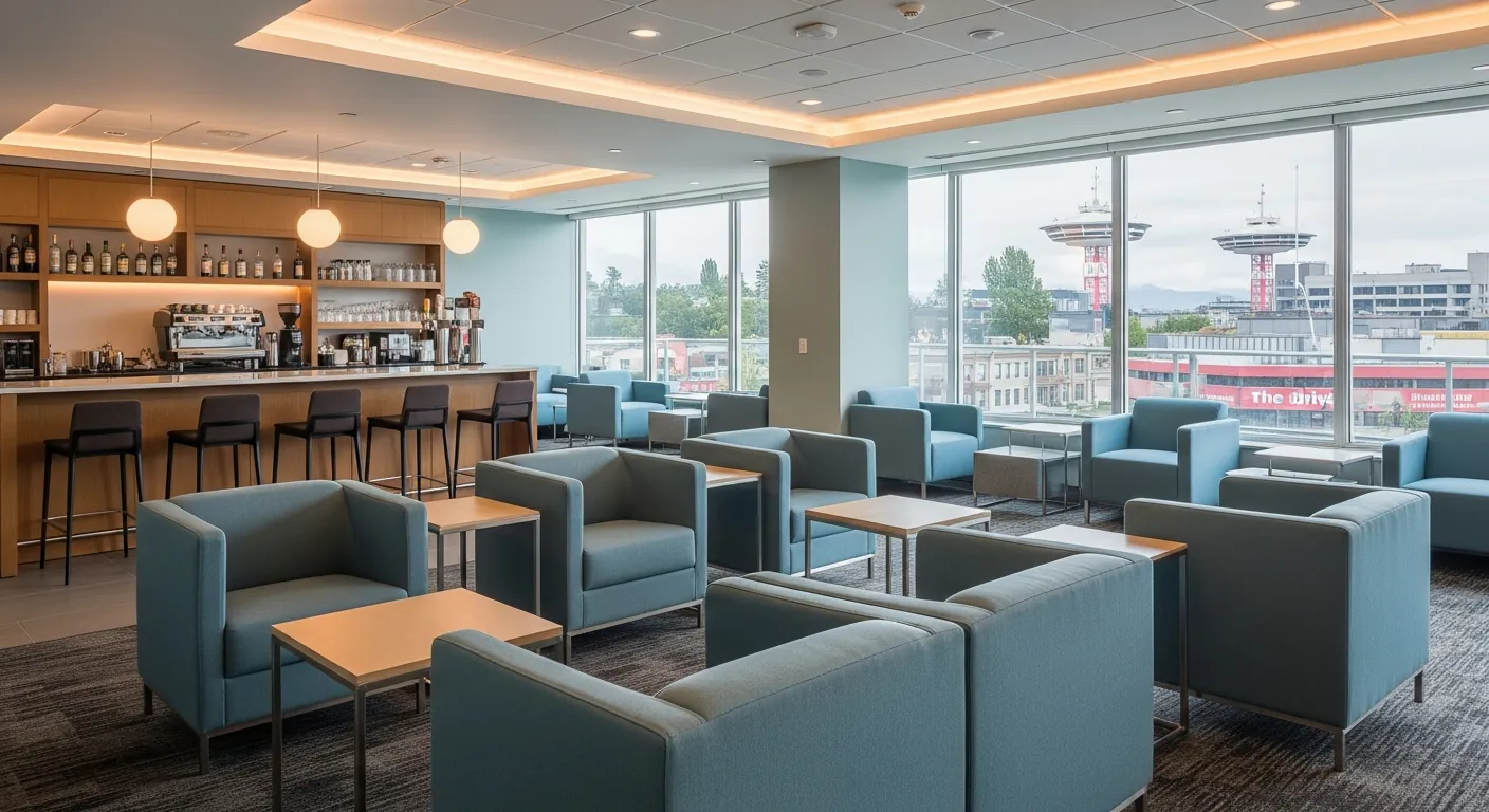Networking lounge at a conference venue in Commercial Drive, Vancouver