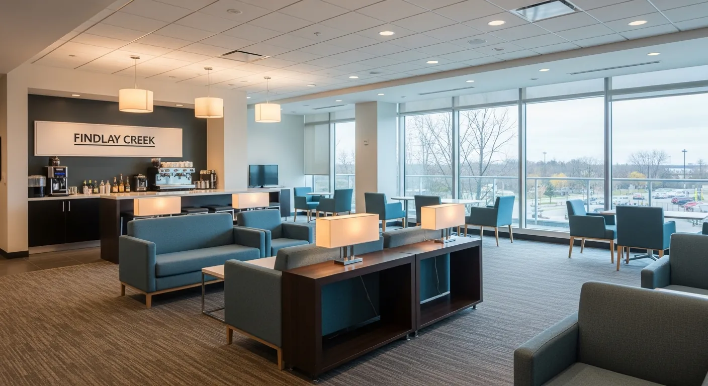 Networking lounge at a conference venue in Findlay Creek, Ottawa