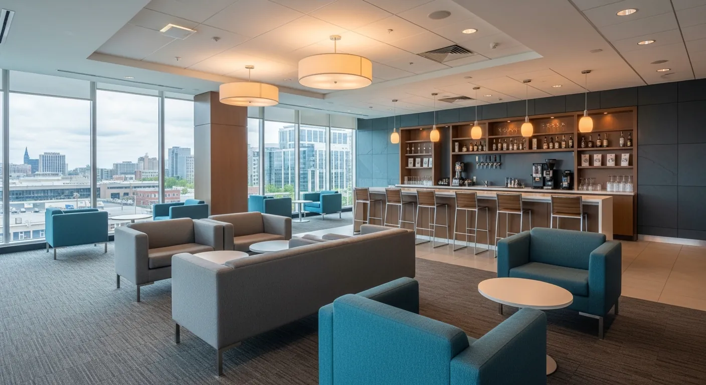 Networking lounge at a conference venue in Greely, Ottawa
