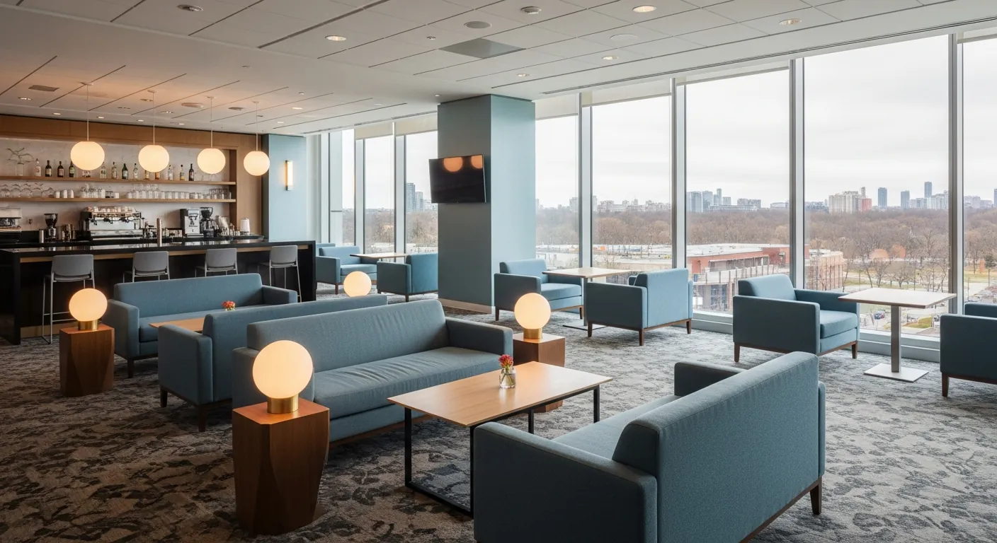 Networking lounge at a conference venue in High Park, Toronto