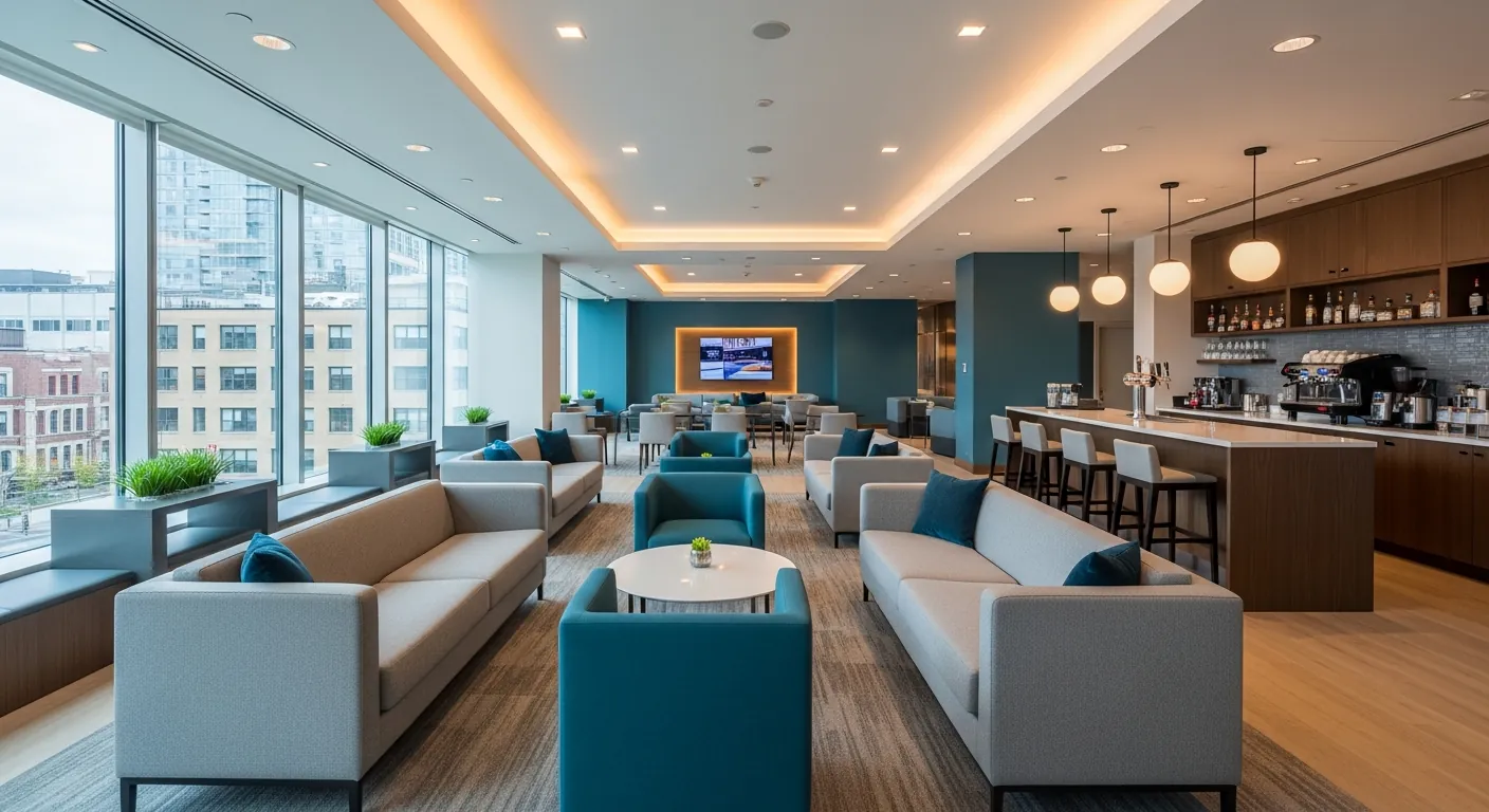Networking lounge at a conference venue in King West, Toronto