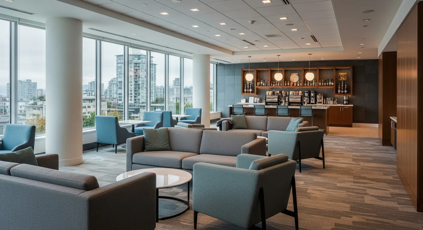 Networking lounge at a conference venue in Kitsilano, Vancouver