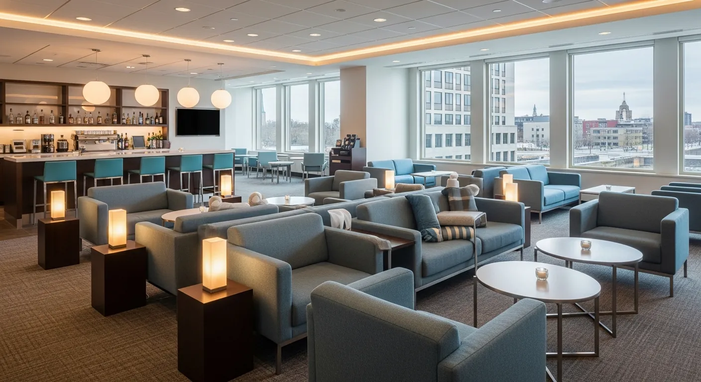 Networking lounge at a conference venue in Lachine, Montreal