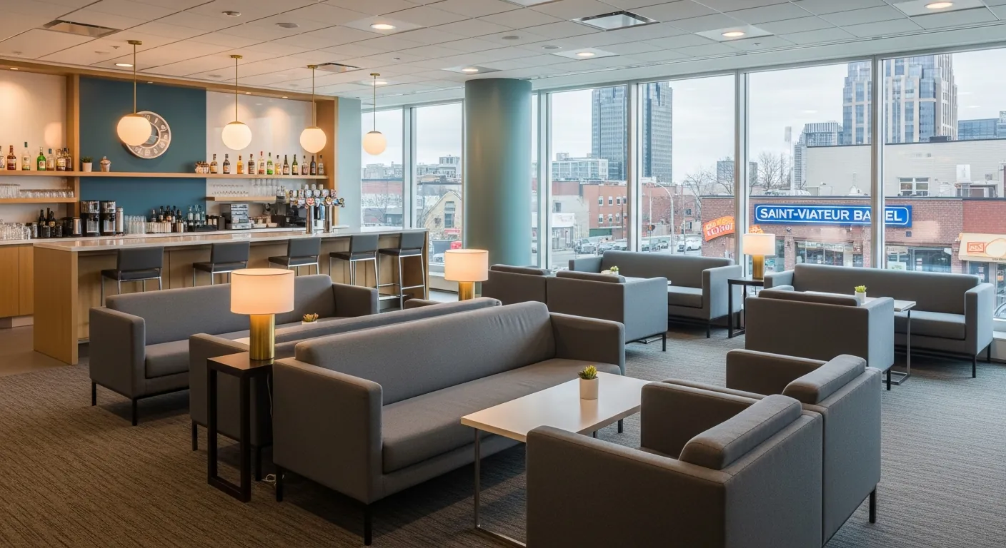 Networking lounge at a conference venue in Mile End, Montreal
