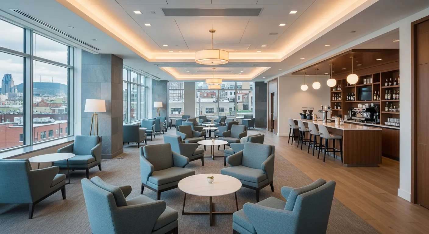 Networking lounge at a conference venue in Plateau-Mont-Royal, Montreal