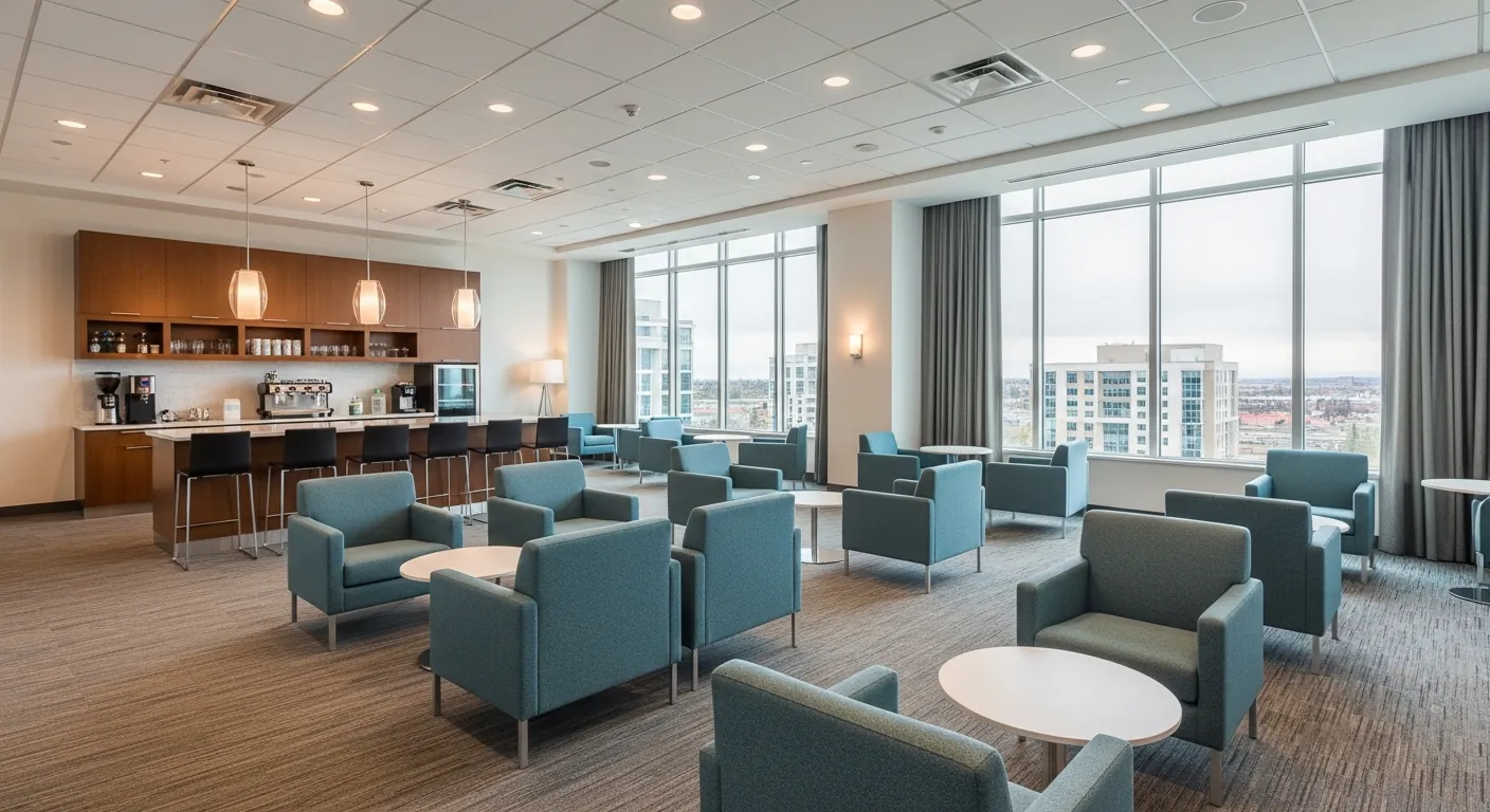 Networking lounge at a conference venue in Silverado, Calgary