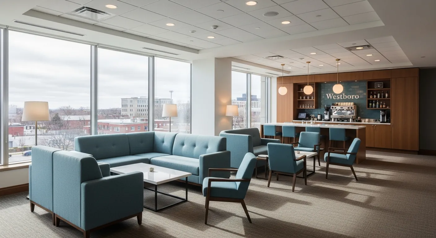 Networking lounge at a conference venue in Westboro, Ottawa